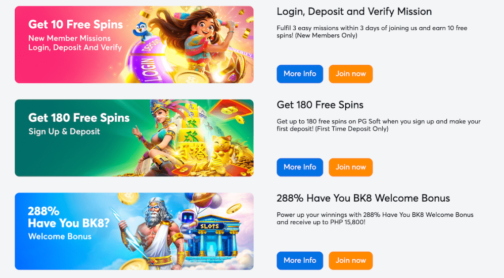 BK8 Casino bonus section